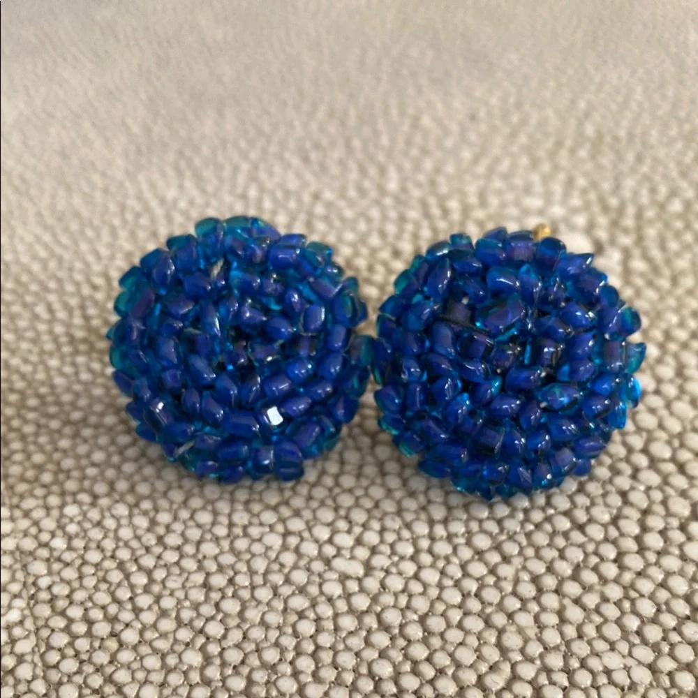 Blue Beaded Vintage 60’s Clip-On Earrings